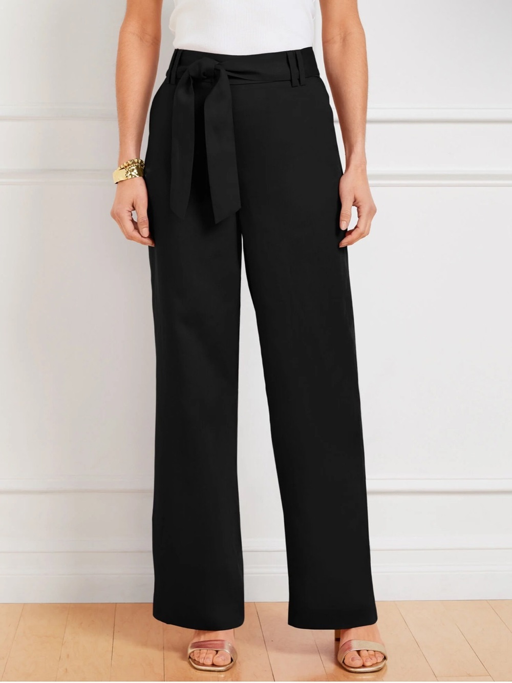 Talbots Wide Leg Pull On linen Pants in Black Size XL